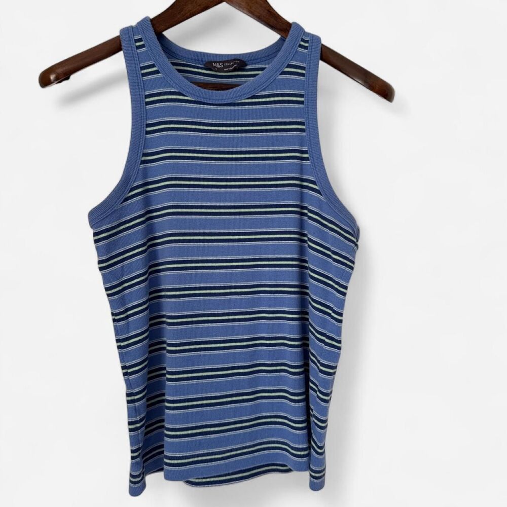 Marks & Spencer Women's Blue Stripped Tank Top